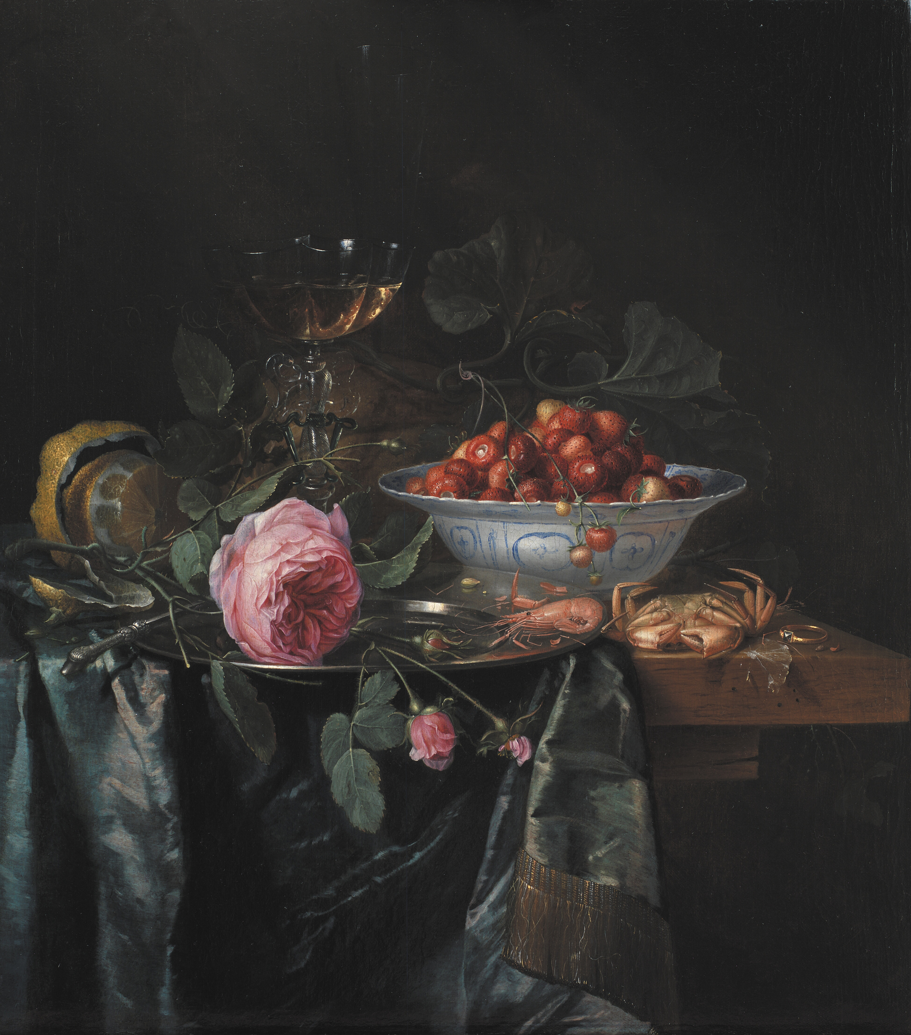 Dark gold phone wallpaper from a painting: Pragt-stilleben, Pieter de Ring, 1630–1660 — SMK, National Gallery of Denmark