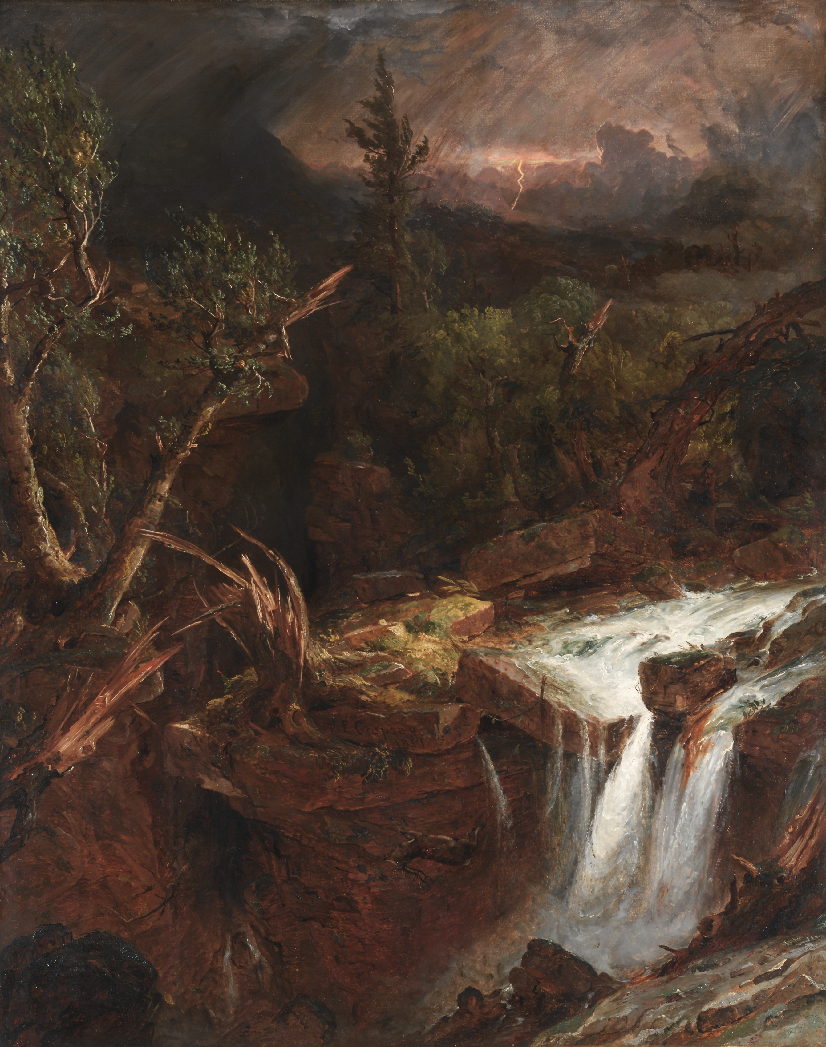 Mountain landscape phone wallpaper from a painting: The Clove - A Storm Scene in the Catskill Mountains, Jasper F. Cropsey, 1851 — Cleveland Museum of Art