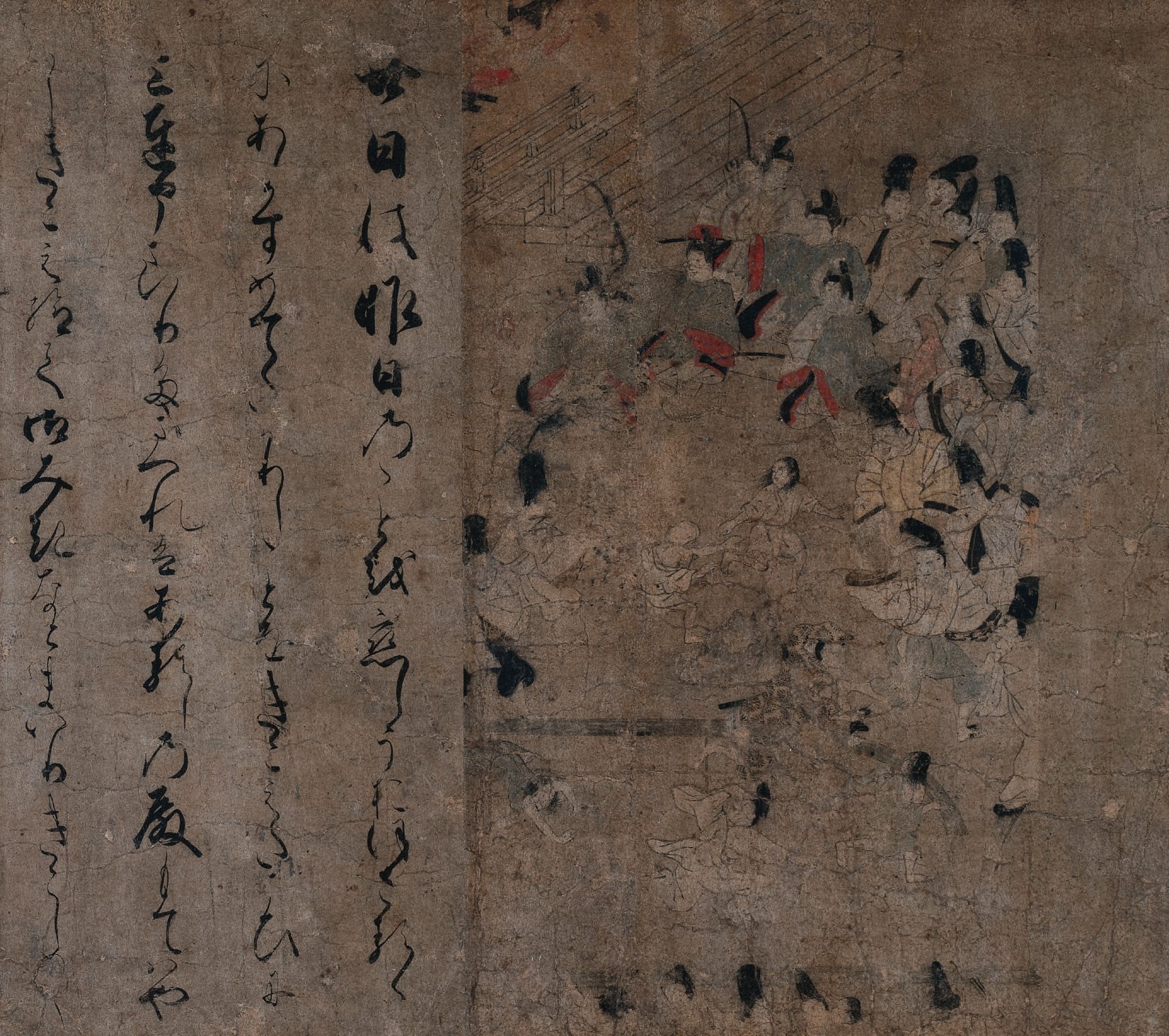 Japanese painting desktop wallpaper from a painting: The Emperor's Attendance at the Horse Race, Japan, c. 1200 — Cleveland Museum of Art