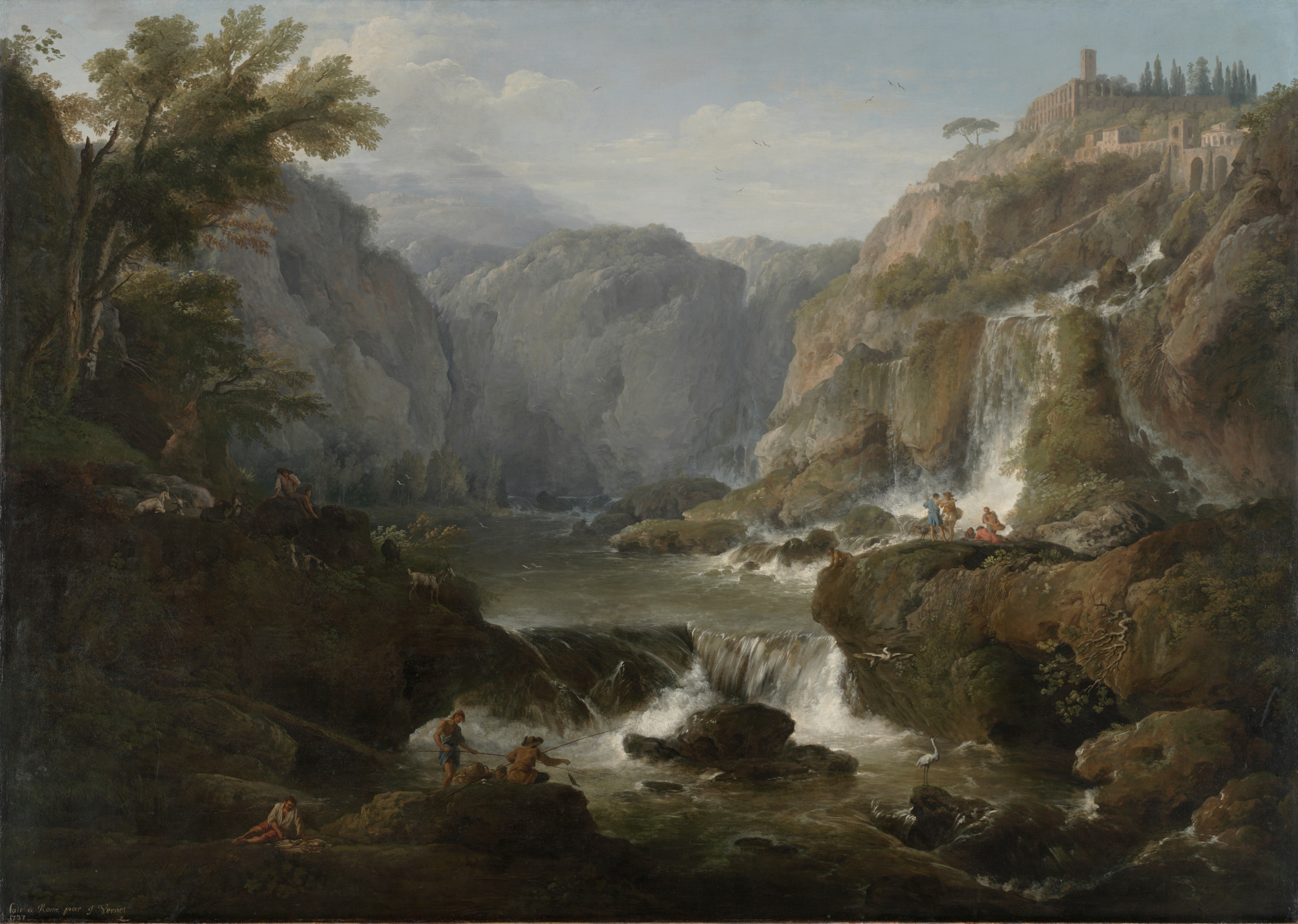 River landscape desktop wallpaper from a painting: The Waterfalls at Tivoli, Claude-Joseph Vernet, 1737 — Cleveland Museum of Art