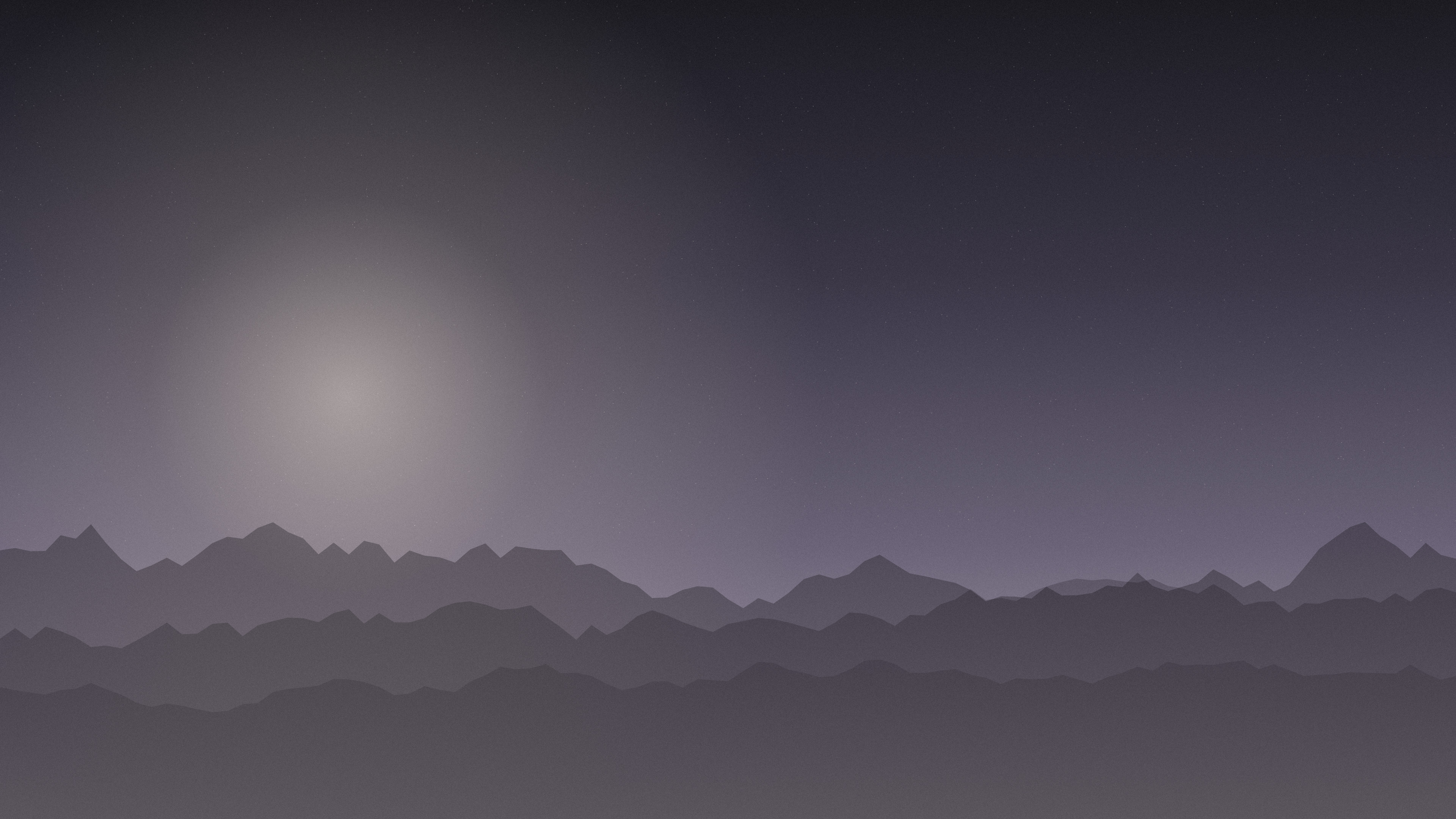 Muted violet gradient desktop wallpaper: hazy ridgelines in dusty lilac over a charcoal sky