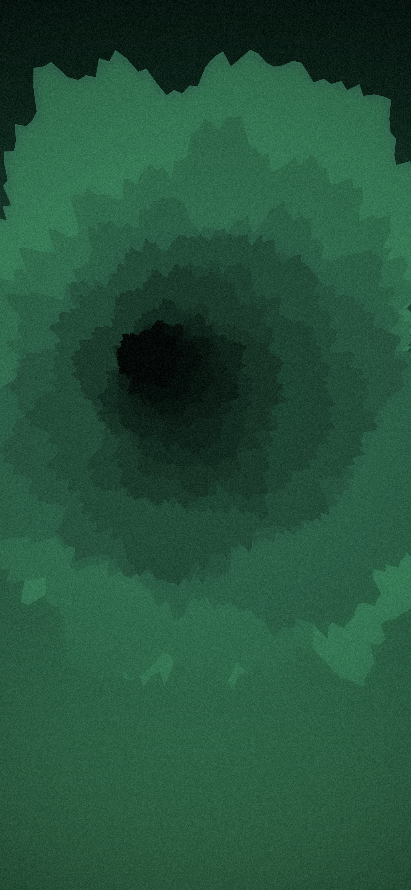 Green phone wallpaper: ragged concentric outlines receding to a dark centre, lit from the mouth